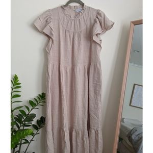 Taupe Midi Smock High Neck Dress
